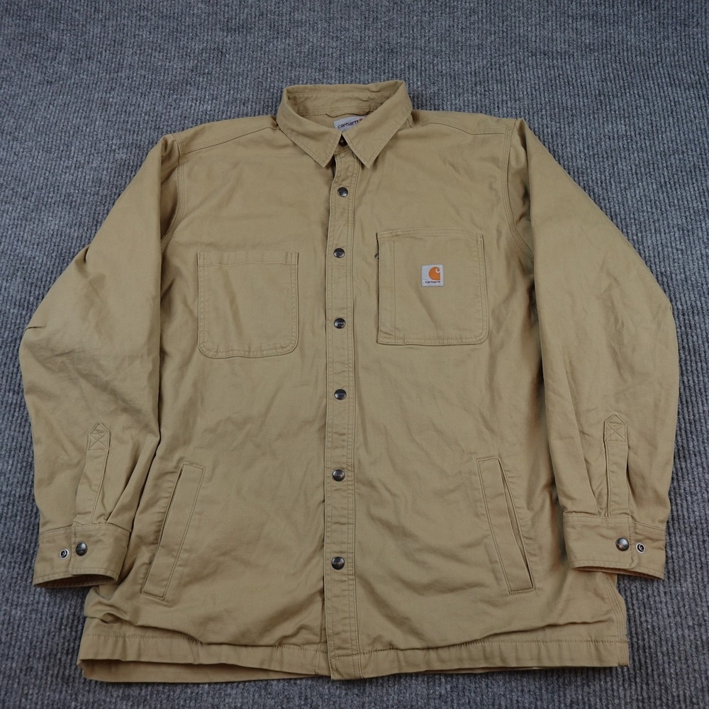 Carhartt Shacket Mens XL Beige Shirt Jacket Blanket Lined Snap Workwear 102851